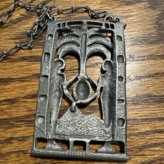 Vintage Pewter Enamel Necklace Egyptian Huge Artisan Handcrafted 83g