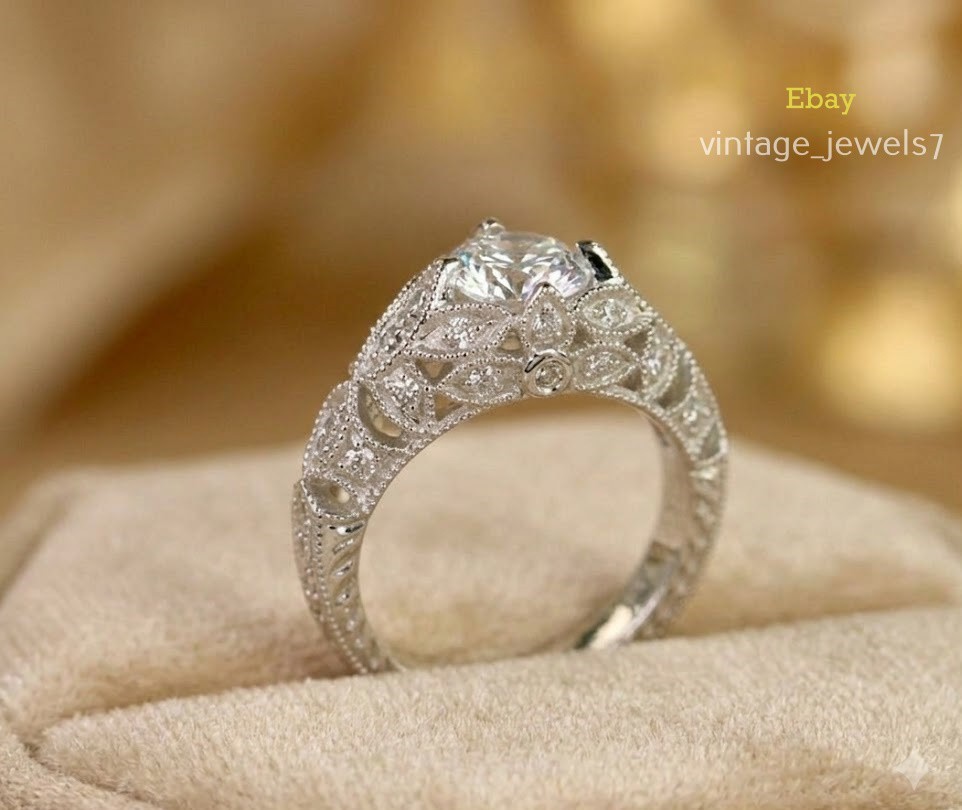 1.93CT Round Lab Created Diamond Antique Vintage Filgrain Ring 14K White Gold FN