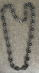 Vintage Boho Sunflower Floral Flower Link Bali Style Silver Necklace Unique 18”
