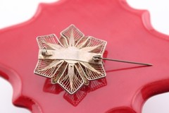 Antique 750 or 800 silver filigree flower brooch 1.50″ delicate art deco style