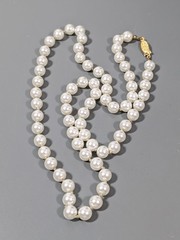 Vintage Glass Faux Pearl Knotted Neckalce Classic Elegant 26 in