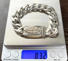 Heavy ~80g Floral Cross ID Bracelet 8.5in Chunky Silver Tone Vintage Gothic