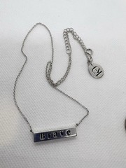 Sterling Silver Brave Bar Necklace Adjustable 16 – 18 ” CZ Accent Minimalist 6g