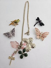 Vintage Estate Butterfly Birds Brooch Lot Rhinestones And Enamel Mixed Materials