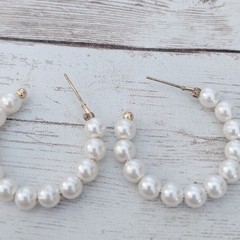 Vintage Earrings for Pierced Ears Faux Pearl Hoop Like Large Statement