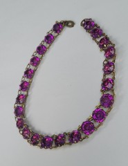 Vintage Old Rare Unique Gold Tone Purple Stones Linked Statement Choker Necklace