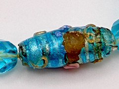 Antique Murano Venetian Glass Aqua Blue Wedding Cake Crystal Bead 39″ Necklace