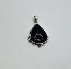 Vintage Sterling Silver 925 Dark Blue Pendant Southwestern Style Estate Jewelry