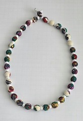 Vintage Silk Covered Glass Beads White Colorful Necklace