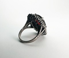RARE Antique VICTORIAN Natural Large 10 Cts. RED ALMANDINE GARNET Sterling Ring