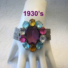 1930’s BOLD PURPLE/ AQUAMARINE & PINK OPEN BACK RHINESTONES Bracelet