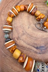 Moroccan Necklace, With Resin Copal, Enamel & Buffalo Horn Discs