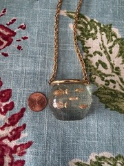 Castlecliff Lucite Fish Bowl Necklace Harrice Simmons Gold Jelly Belly