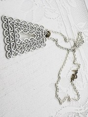 Vintage 1960s Crown Trifari Gold Tone White Enamel Large Pendant 28 In Necklace