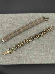 Lot of 2 Vintage Victorian Revival 8 Panel & Mesh Charm Bracelet Estate Jewelry