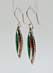 925 ATI Mexico Malachite Earrings 1.75in Drop Sterling Silver 6g Marquise Bezel