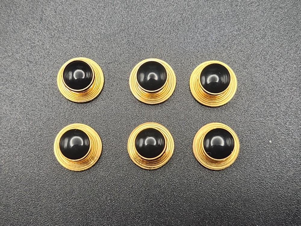 #0286 – Vintage Set of 6 Gold Tone Black Cabochon Button Covers Formal Dress…