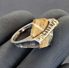 Vintage 925 Sterling Silver Brutalist Ring Raw Tiger Eye Modernist Statement
