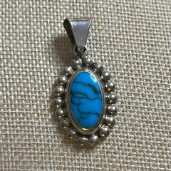 Vintage Taxco TD-29 Sterling Silver 1.75 Pendant Dyed Howlite Mexico Bubble Rope