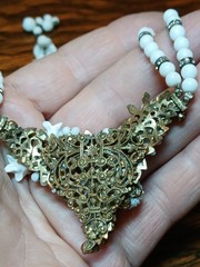 Vintage Early Signed Laguna 2-Strand Wired Center Wht Glass Rhinestone Necklace