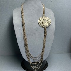 Fabric Flower Necklace 36 In Silver Seed Beads Black White Rhinestone Retro 80s