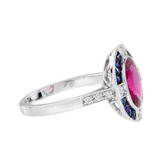 3Ct Art Deco Style Lab Created Ruby & Sapphire Engagement 14k White Gold FN Ring