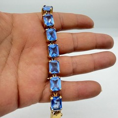 Vtg Blue Stone Tennis Bracelet Gold Over Sterling Silver Thailand UTC QVC Design