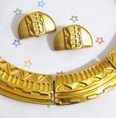 Vtg Rare Set MONET Runway EGYPTIAN Embellished GP Necklace Bracelet Earrings EXC