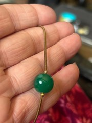Jade Green Glass Stone Necklace Single Strand Lucite Beaded Flapper Gold Tone
