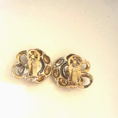 Vintage Signed Mazer Jomaz Galaxy Sapphire Glass & Rhinestone Gold Tone Earrings