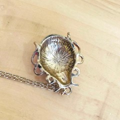 Scarab Beetle Pink-Coral Enamel Rhinestone Necklace Pendant Long Chain Charm