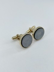 Vintage Anson Gray Mother of Pearl mens cufflinks round gold tone bullet back