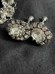 Antique Art Deco Sterling Silver 925 Paste Diamond Bracelet 7.2”Earrings Set 30s