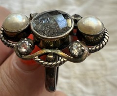 Nicky Butler Ring 925 Silver Black Rutilated Quartz Pearl White Topaz 6.5