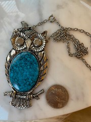 Lot Of 13 Boho Retro Silver tone Owl Necklace Faux Turquoise Craft Repurpose