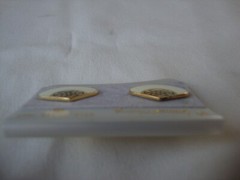 VINTAGE SAMUEL HUANG DESIGNER CLOISONNE RETRO ABSTRACT FAN WHITE & BLACK EARRING