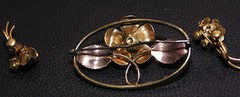 Vintage earrings stamped made in Austria and matching rose pin