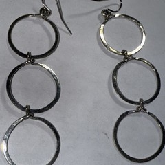 Pierced Hanging Earrings Sterling Hoops Vintage 3” Three Hanging Circles