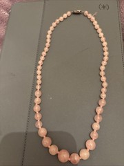 Beautiful Vintage Pink Rose Quartz Beaded Necklace Graduated Beads 18″ Unbranded