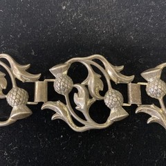 Sterling Silver 7 Inch 30g Panel Bracelet A Repousse Design Of Scottish Thistles