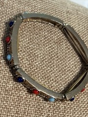 Vintage R.J. Graziano Multi Cabochon Stone Stretch Bracelet Gold Tone VTG 2.25”