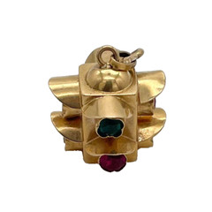 Vintage 18K Yellow Gold 3D Traffic Light Emerald Ruby Gemstone Charm