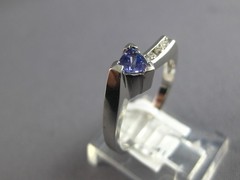 ESTATE .48CT DIAMOND & AAA TANZANITE 14K WHITE GOLD 3D TRILLION & ROUND FUN RING