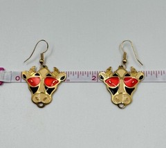 Vintage Edgar Berebi Gold Tone Enamel Cow Sunglasses Dangle Pierced Earrings