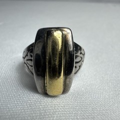 Unmarked Sterling Silver and Gold Plated Ridged Ring 17 mm Size 7