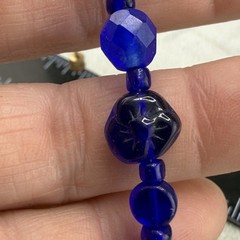Vintage Wedding Cake Bead Bracelet Blue Glass Beaded 8”