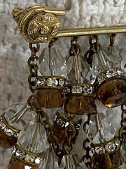 Unique Chandelier Dangle w Clear Rhinestones and Brown & Clear Crystals Brooch