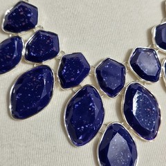 Style & Co Statement Necklace Dark Blue Speckled Stones Silver Tone Setting