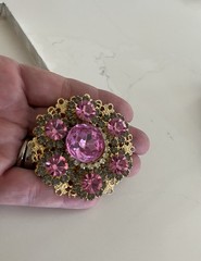 Vintage Pink Rhinestone Brooch and Matching Clip On Earrings Set