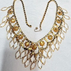Gold‑Tone Bridal Necklace w/ Prong‑Set Marquise & Round Stones, Clear Elegance